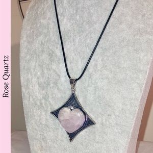 Rose Quartz Gemstone Handmade Heart Halo Pendant